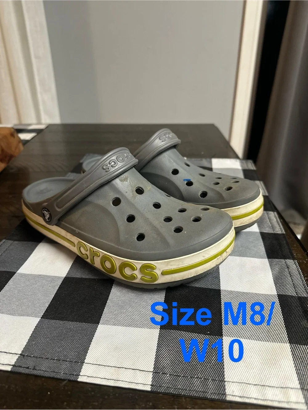 CROCS Kids Gray Clogs with Lime Trim